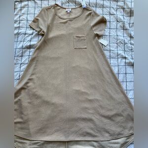 LuLaRoe Carly Tan w/Gold Metallic Blend Dress Size M NWT